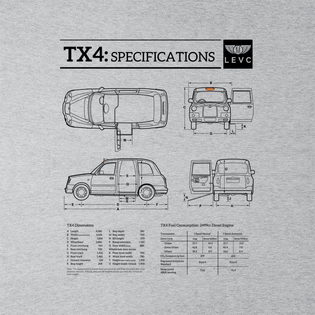 London Taxi Company TX4 Specifications Blueprint Men's T-Shirt-ALL + EVERY