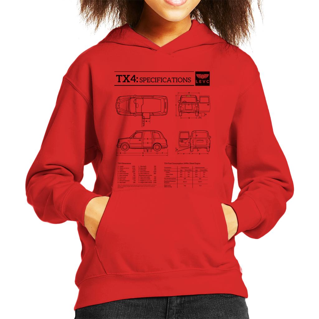 London Taxi Company TX4 Specifications Blueprint Kid's Hooded Sweatshirt-ALL + EVERY