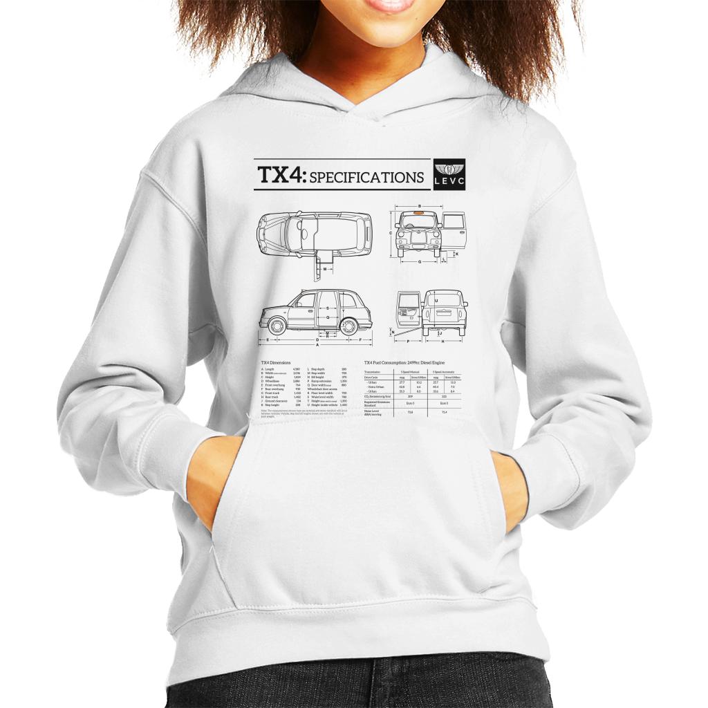 London Taxi Company TX4 Specifications Blueprint Kid's Hooded Sweatshirt-ALL + EVERY