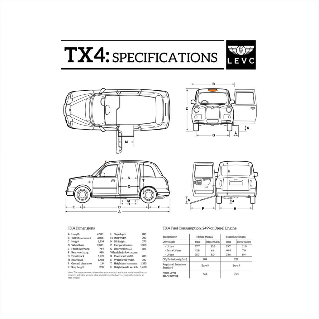 London Taxi Company TX4 Specifications Blueprint Men's T-Shirt-ALL + EVERY