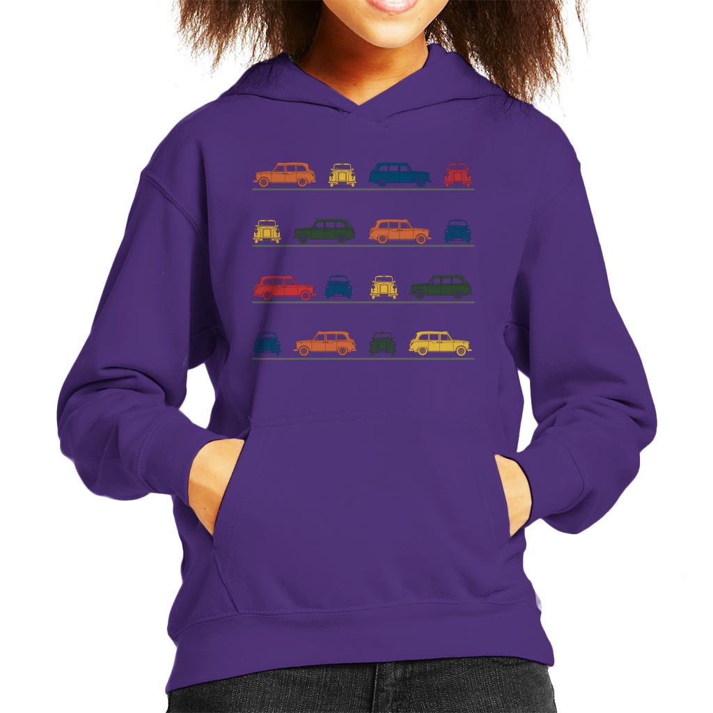 London Taxi Company TX4 Angled Colourful Montage Kid's Hooded Sweatshirt-ALL + EVERY