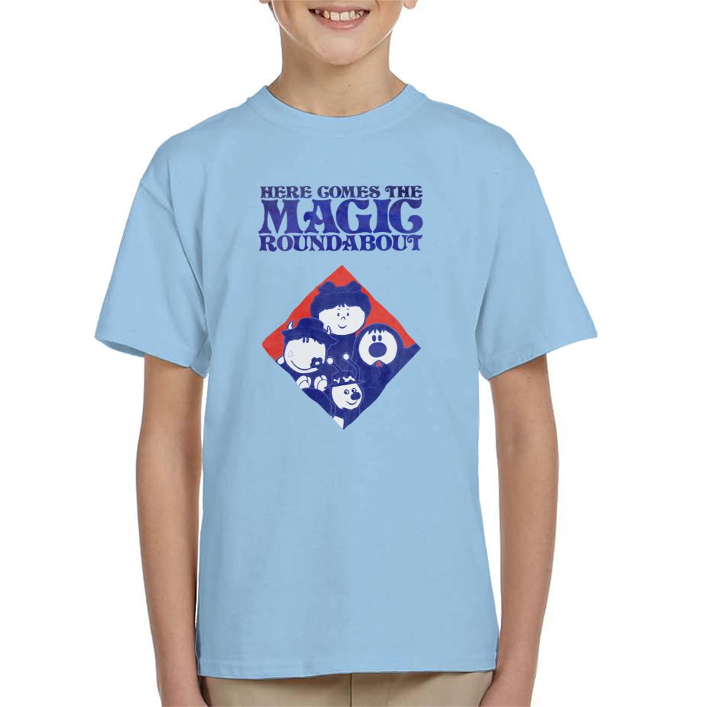 The Magic Roundabout Retro Blue Tone Diamond Kid's T-Shirt-ALL + EVERY