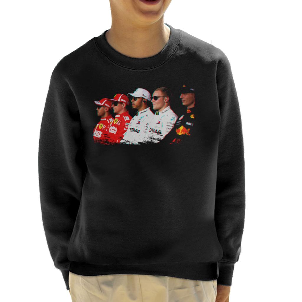 Motorsport Images Vettel Raikkonen Hamilton Botta & Verstappen Line Up Abi Dhabi GP Kid's Sweatshirt