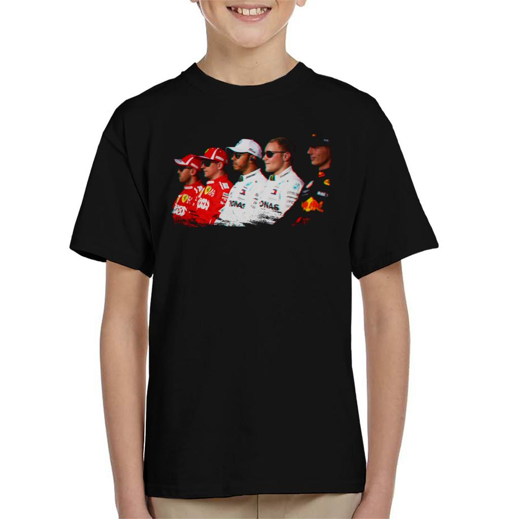 Motorsport Images Vettel Raikkonen Hamilton Botta & Verstappen Line Up Abi Dhabi GP Kid's T-Shirt