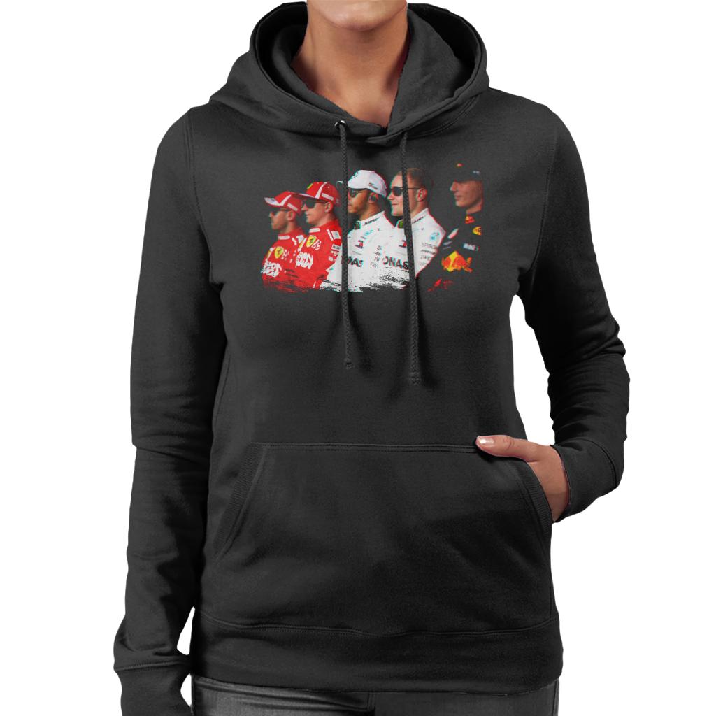 Motorsport Images Vettel Raikkonen Hamilton Botta & Verstappen Line Up Abi Dhabi GP Women's Hooded Sweatshirt