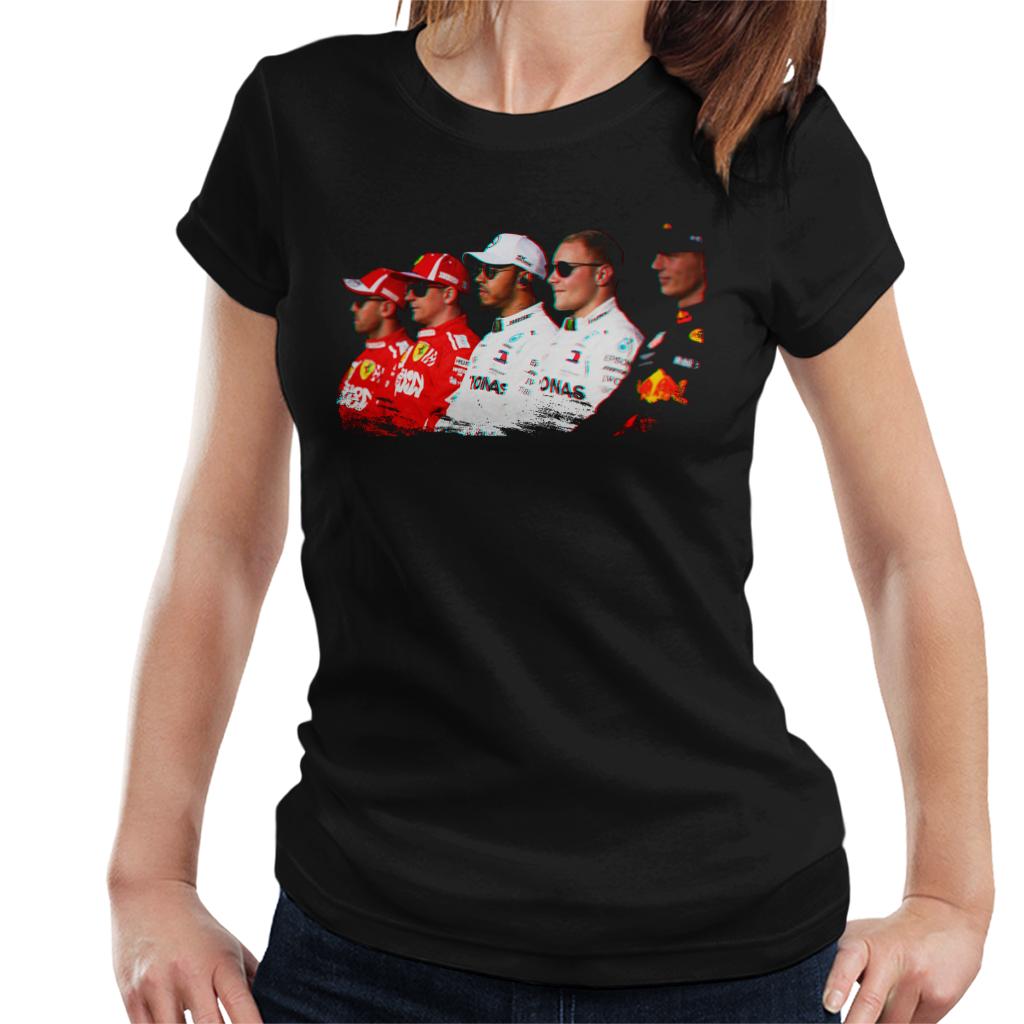 Motorsport Images Vettel Raikkonen Hamilton Botta & Verstappen Line Up Abi Dhabi GP Women's T-Shirt