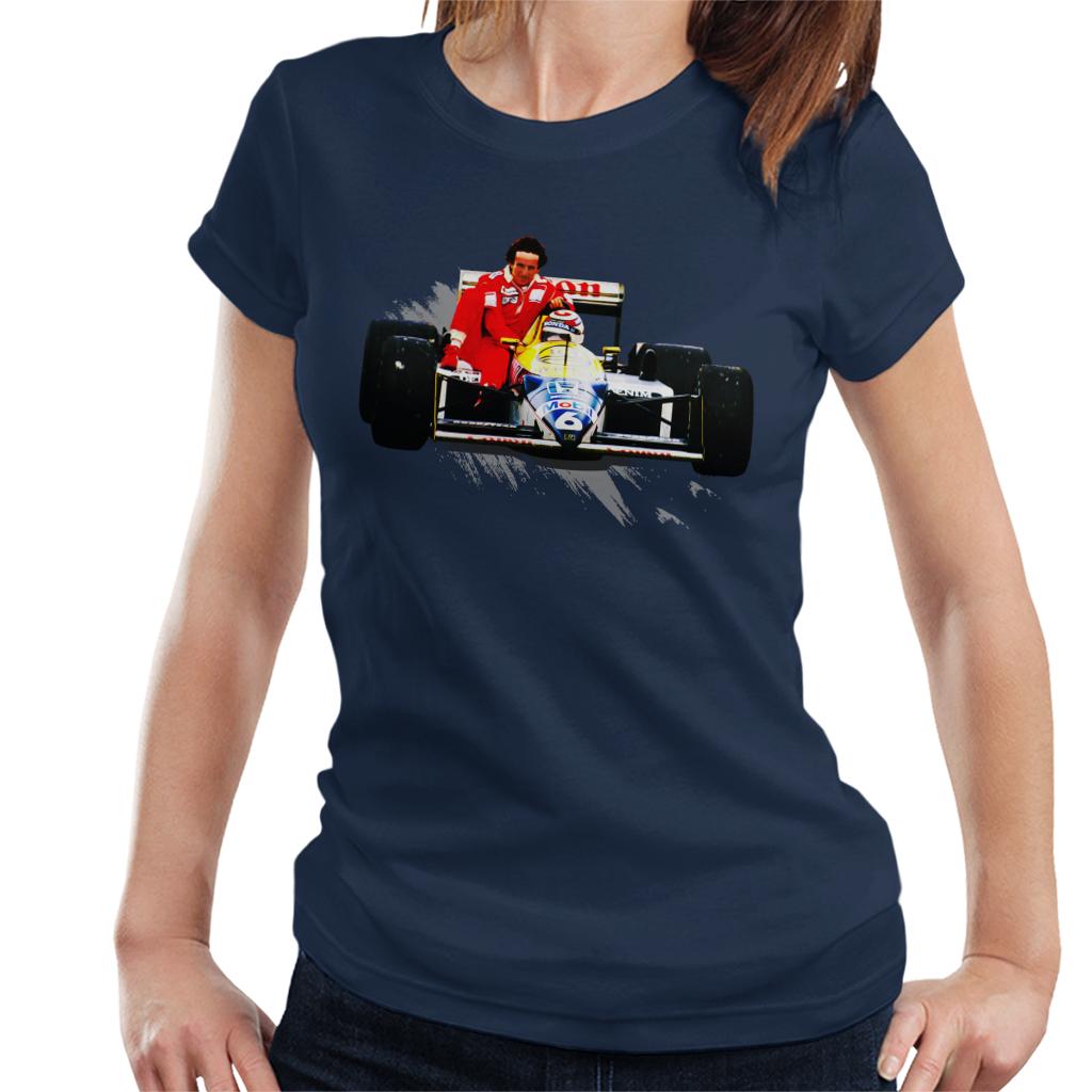 Motorsport Images Nelson Piquet Honda Gives Alain Prost A Lift German GP Women's T-Shirt-ALL + EVERY