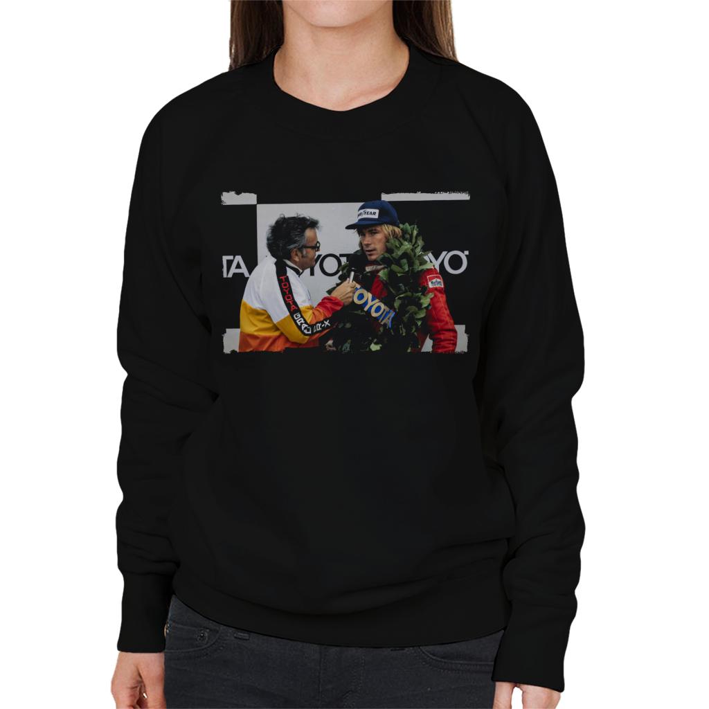 Motorsport Images James Hunt Podium Interview Women's Sweatshirt-ALL + EVERY