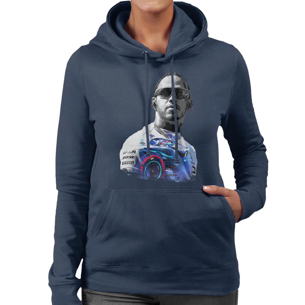 Motorsport Images Lewis Hamilton Wearing Glasses Women's Hooded Sweatshirt-ALL + EVERY