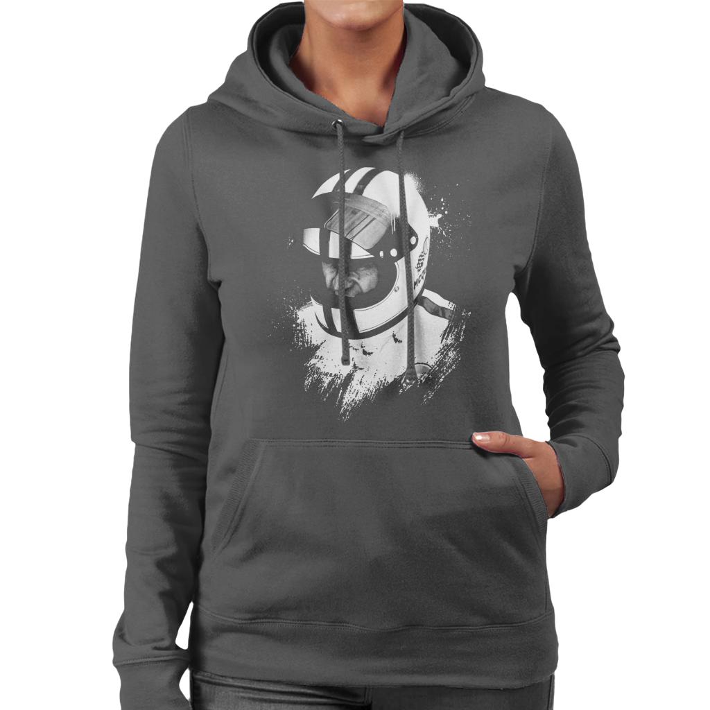 Motorsport Images Steve McQueen Wearing Helmet Portrait Women's Hooded Sweatshirt-ALL + EVERY