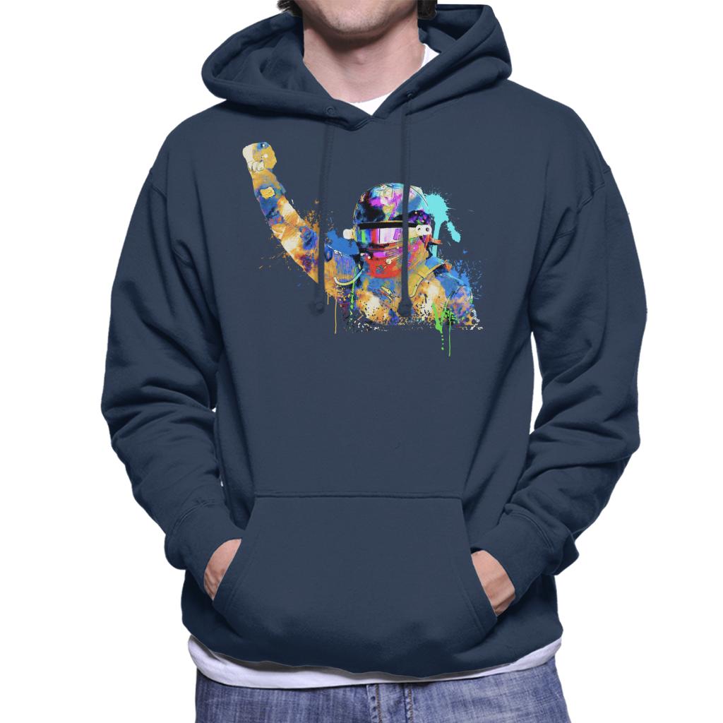 Motorsport Images Lewis Hamilton Celebrates Victory Colourful Splatter Men's Hooded Sweatshirt-ALL + EVERY