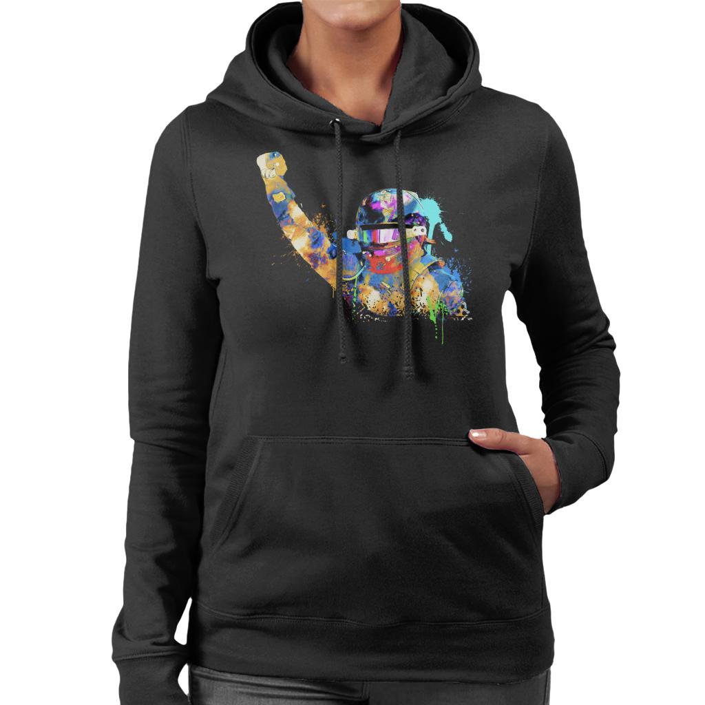 Motorsport Images Lewis Hamilton Celebrates Victory Colourful Splatter Women's Hooded Sweatshirt-ALL + EVERY