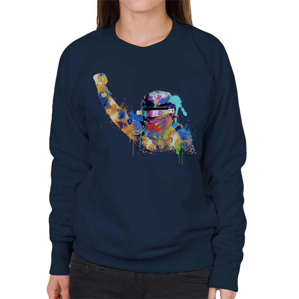 Motorsport Images Lewis Hamilton Celebrates Victory Colourful Splatter Women's Sweatshirt-ALL + EVERY