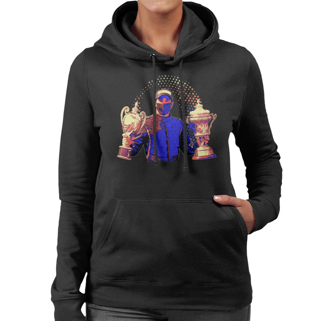 Motorsport Images Lewis Hamilton Holding Trophies Women's Hooded Sweatshirt-ALL + EVERY