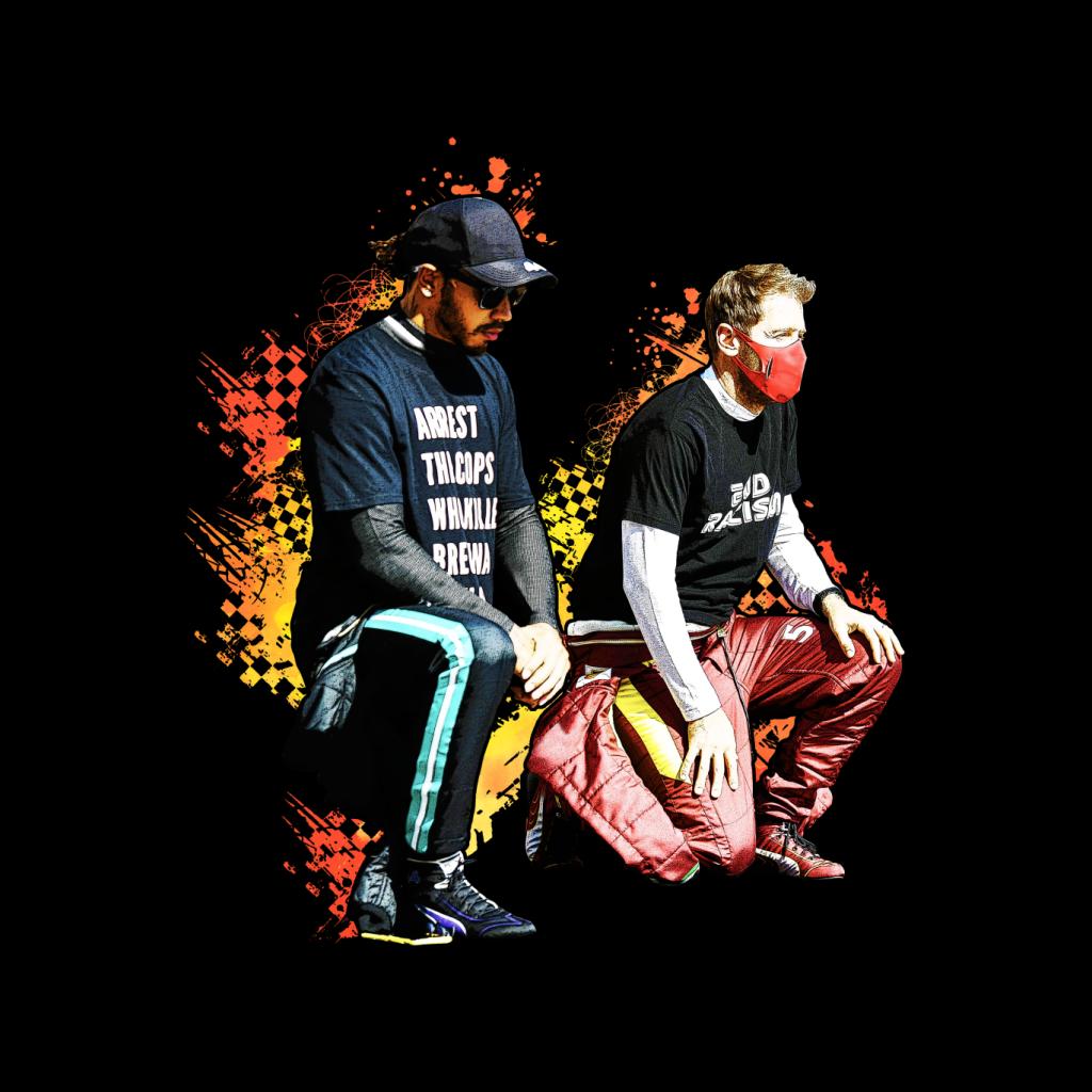 Motorsport Images Lewis Hamilton And Sebastian Vettel Kneeling Women's T-Shirt-ALL + EVERY