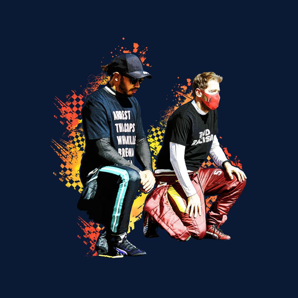 Motorsport Images Lewis Hamilton And Sebastian Vettel Kneeling Women's T-Shirt-ALL + EVERY