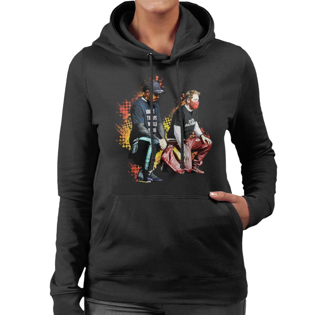 Motorsport Images Lewis Hamilton And Sebastian Vettel Kneeling Women's Hooded Sweatshirt-ALL + EVERY