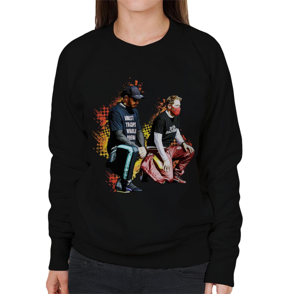 Motorsport Images Lewis Hamilton And Sebastian Vettel Kneeling Women's Sweatshirt-ALL + EVERY