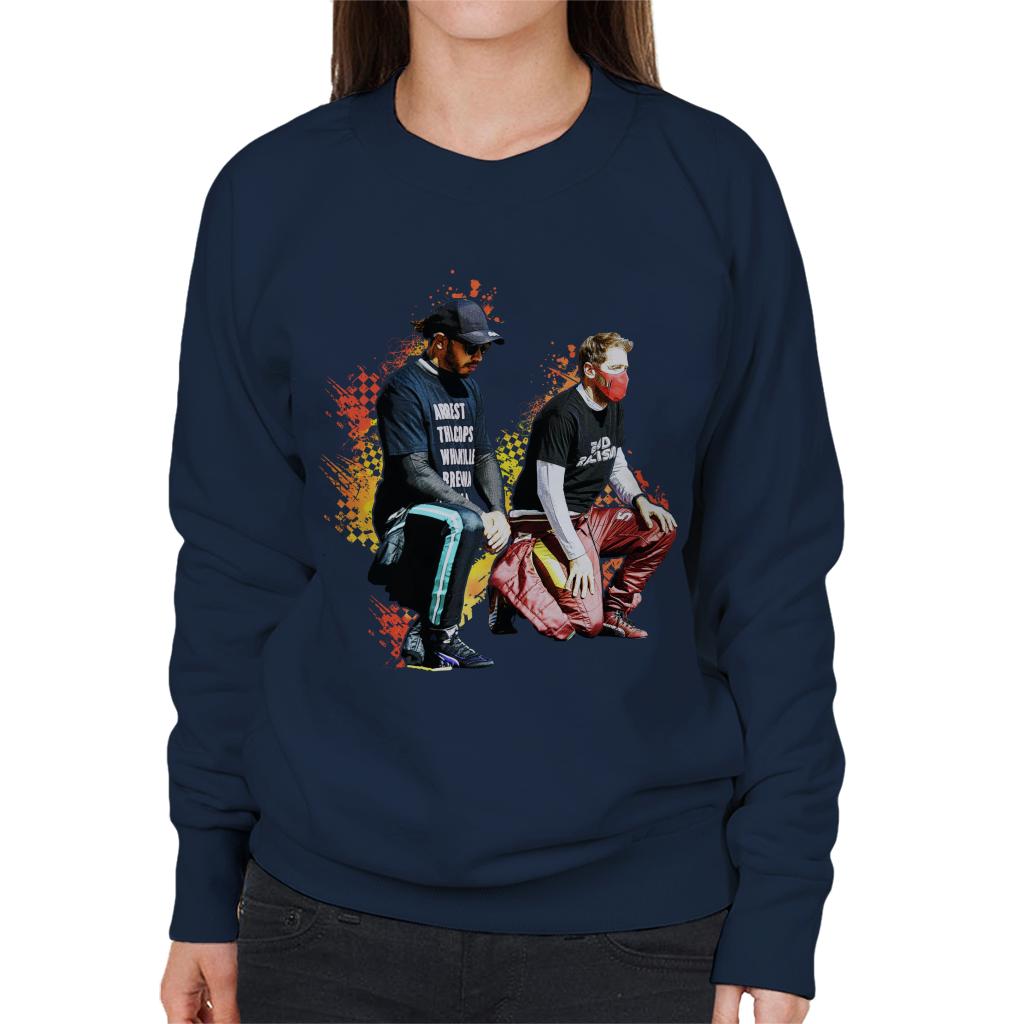 Motorsport Images Lewis Hamilton And Sebastian Vettel Kneeling Women's Sweatshirt-ALL + EVERY