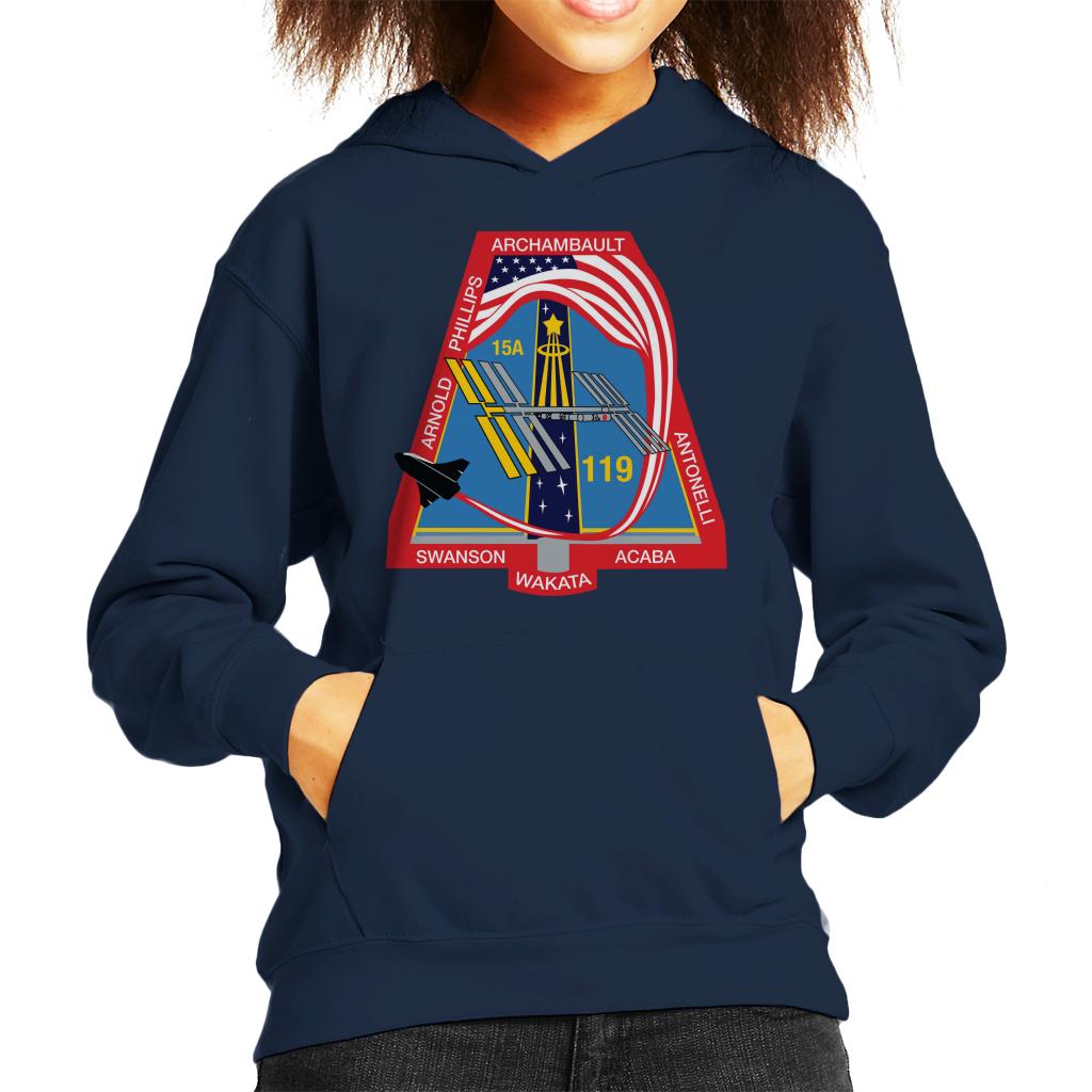 NASA STS 119 Space Shuttle Discovery Mission Patch Kids Hooded Sweatshirt-ALL + EVERY