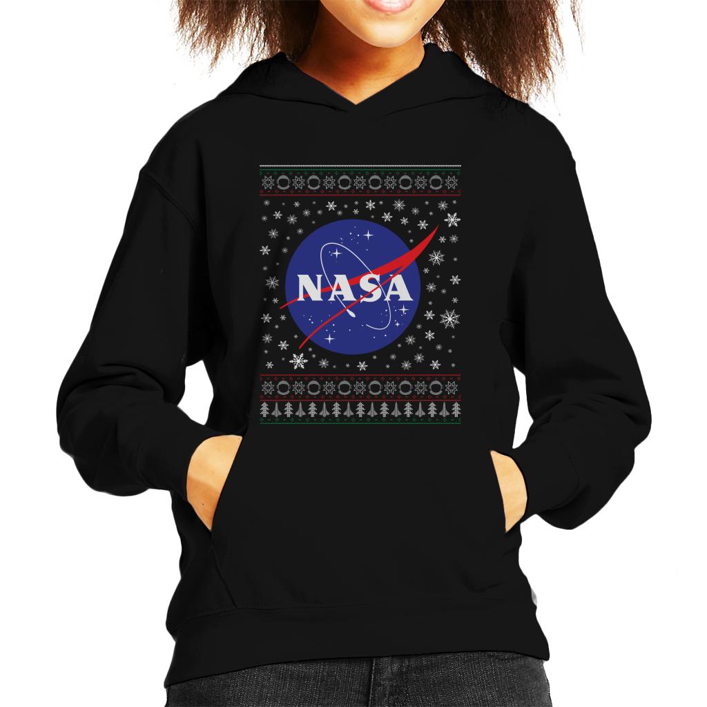 The NASA Classic Insignia Christmas Knit Pattern Kids Hooded Sweatshirt-ALL + EVERY