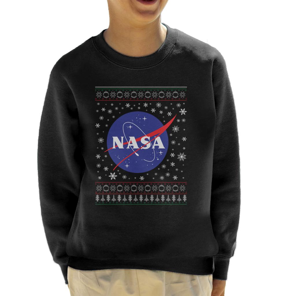 The NASA Classic Insignia Christmas Knit Pattern Kids Sweatshirt-ALL + EVERY