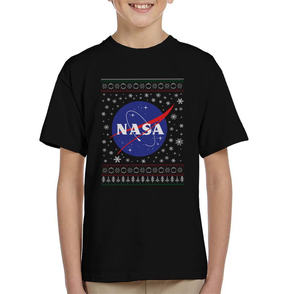 The NASA Classic Insignia Christmas Knit Pattern Kids T-Shirt-ALL + EVERY