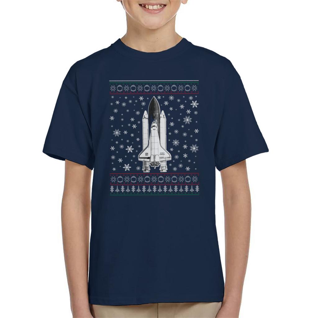 NASA Challenger Shuttle Christmas Knit Pattern Kids T-Shirt-ALL + EVERY