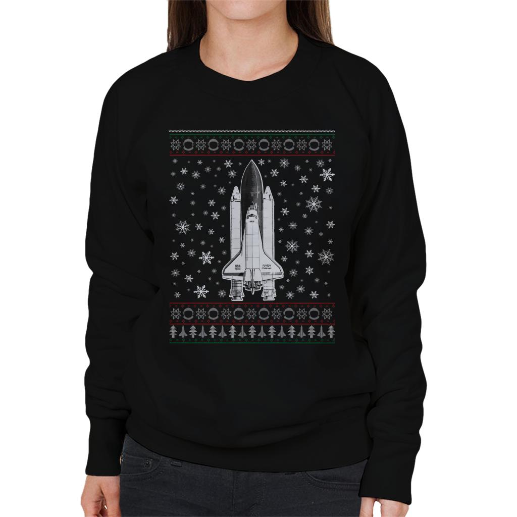 NASA Challenger Shuttle Christmas Knit Pattern Women's Sweatshirt-ALL + EVERY