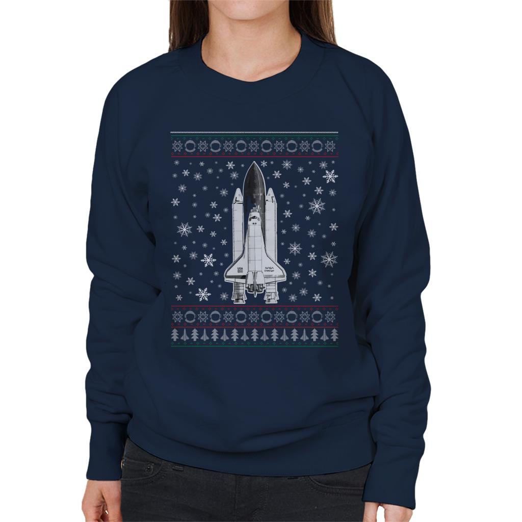 NASA Challenger Shuttle Christmas Knit Pattern Women's Sweatshirt-ALL + EVERY