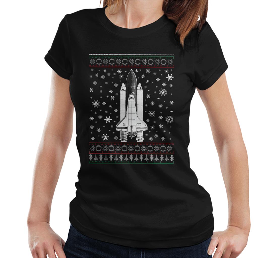 NASA Challenger Shuttle Christmas Knit Pattern Women's T-Shirt-ALL + EVERY