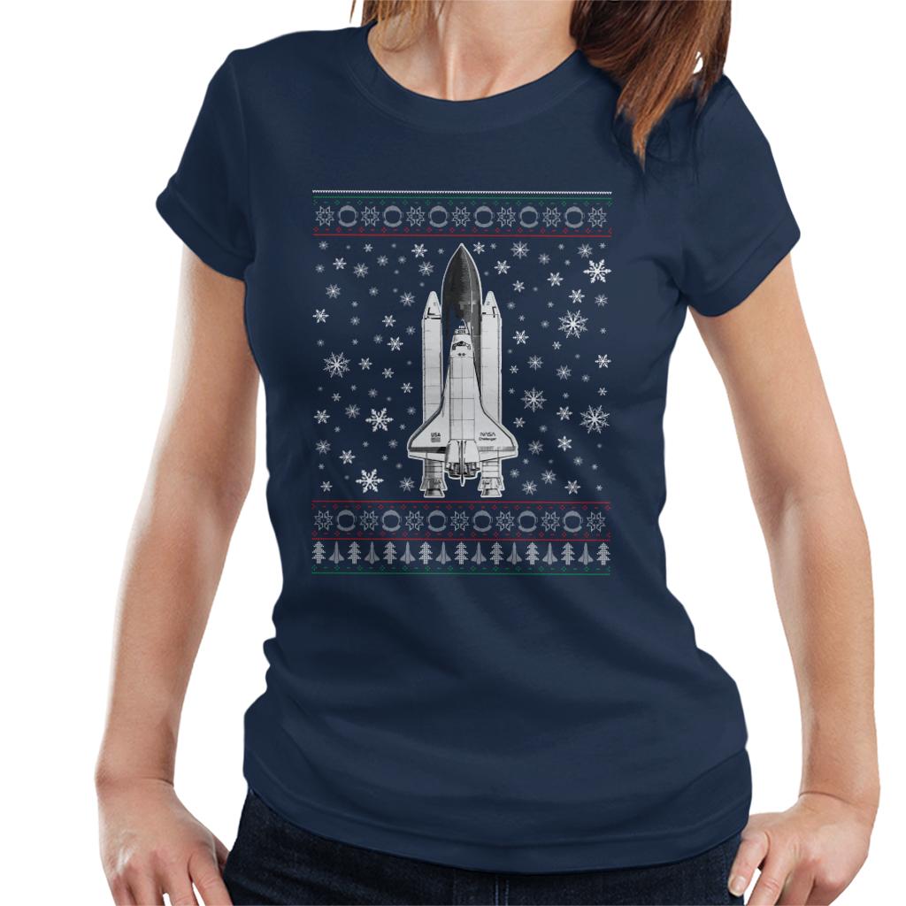 NASA Challenger Shuttle Christmas Knit Pattern Women's T-Shirt-ALL + EVERY