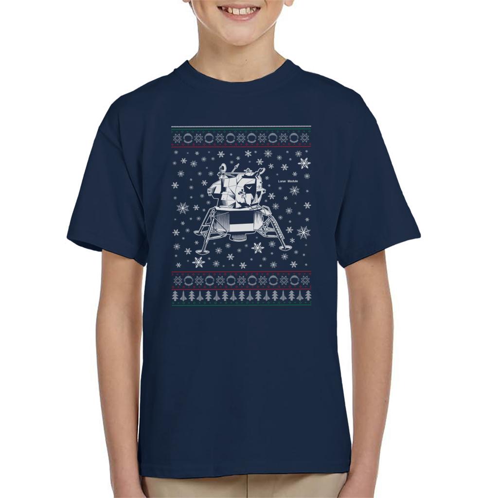 NASA Apollo Lunar Module Christmas Knit Pattern Kids T-Shirt-ALL + EVERY