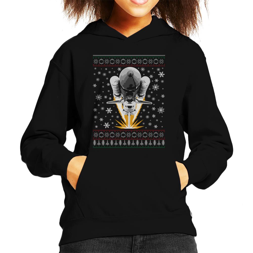 NASA Shuttle Launch Christmas Knit Pattern Kids Hooded Sweatshirt-ALL + EVERY