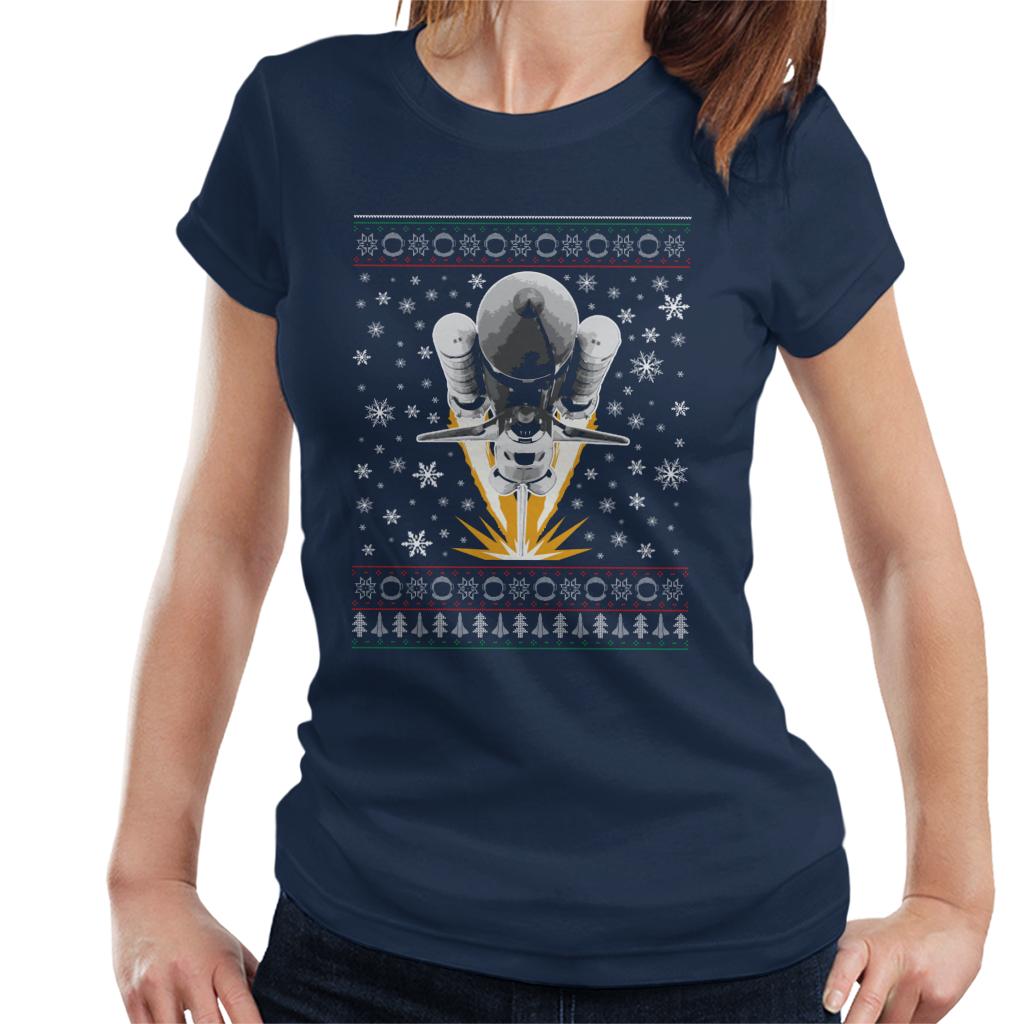 NASA Shuttle Launch Christmas Knit Pattern Women's T-Shirt-ALL + EVERY