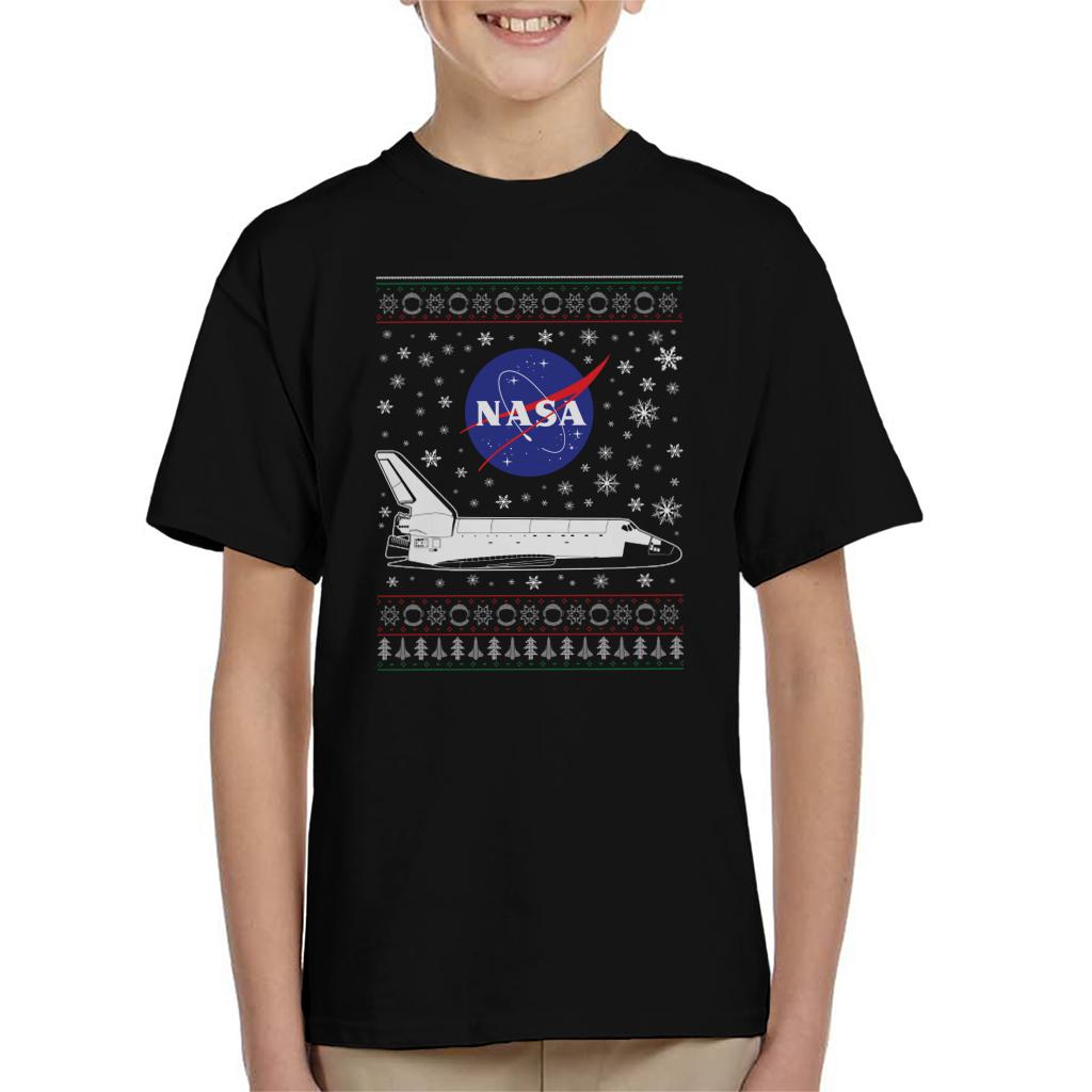 NASA Logo And Shuttle Christmas Knit Pattern Kids T-Shirt-ALL + EVERY