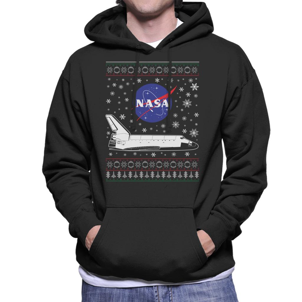 NASA Logo And Shuttle Christmas Knit Pattern Men's Hooded Sweatshirt-ALL + EVERY