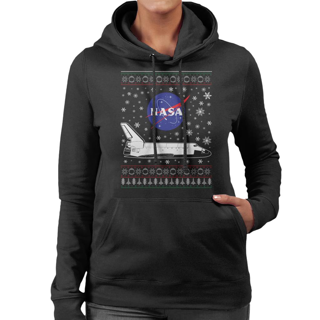 NASA Logo And Shuttle Christmas Knit Pattern Women's Hooded Sweatshirt-ALL + EVERY