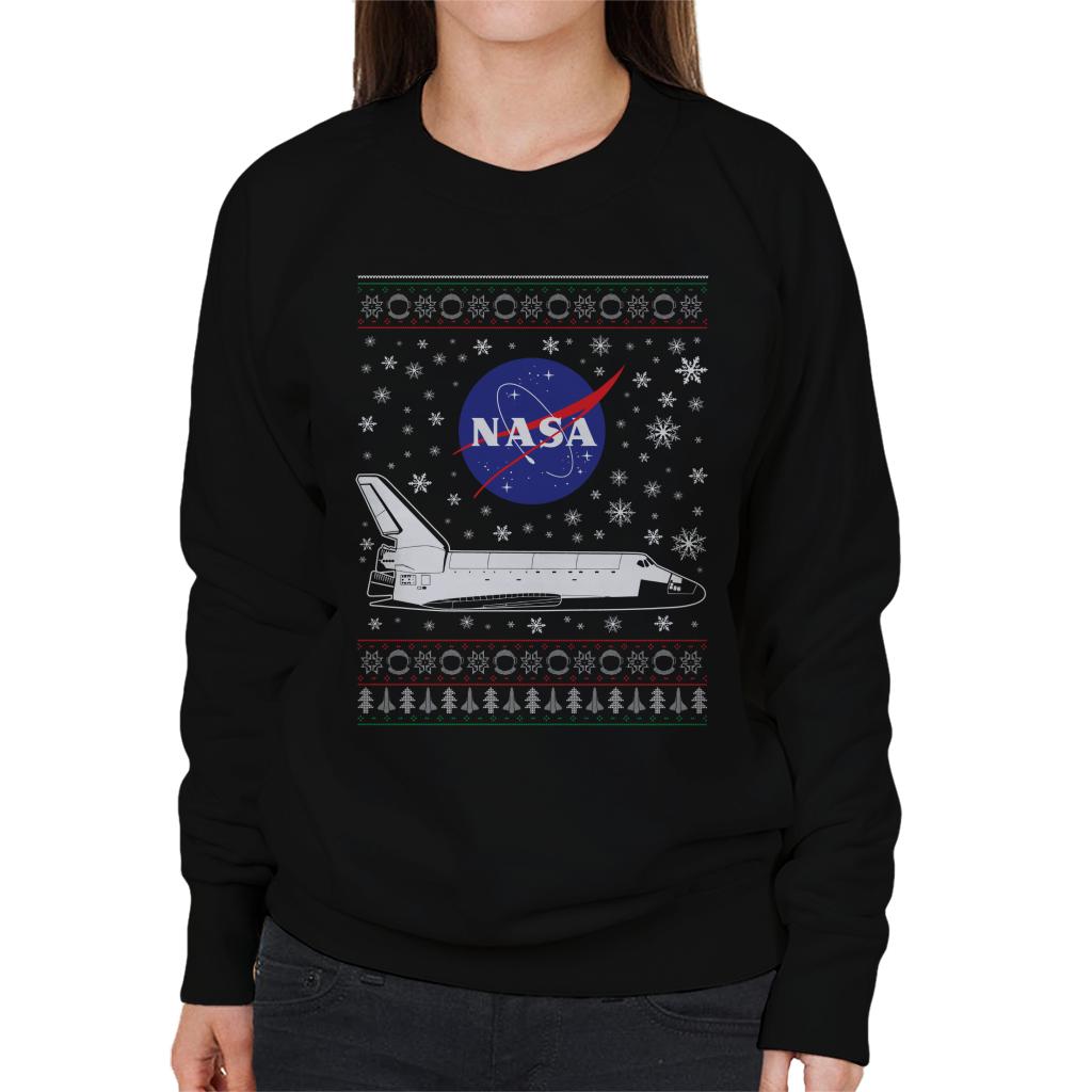 NASA Logo And Shuttle Christmas Knit Pattern Women's Sweatshirt-ALL + EVERY