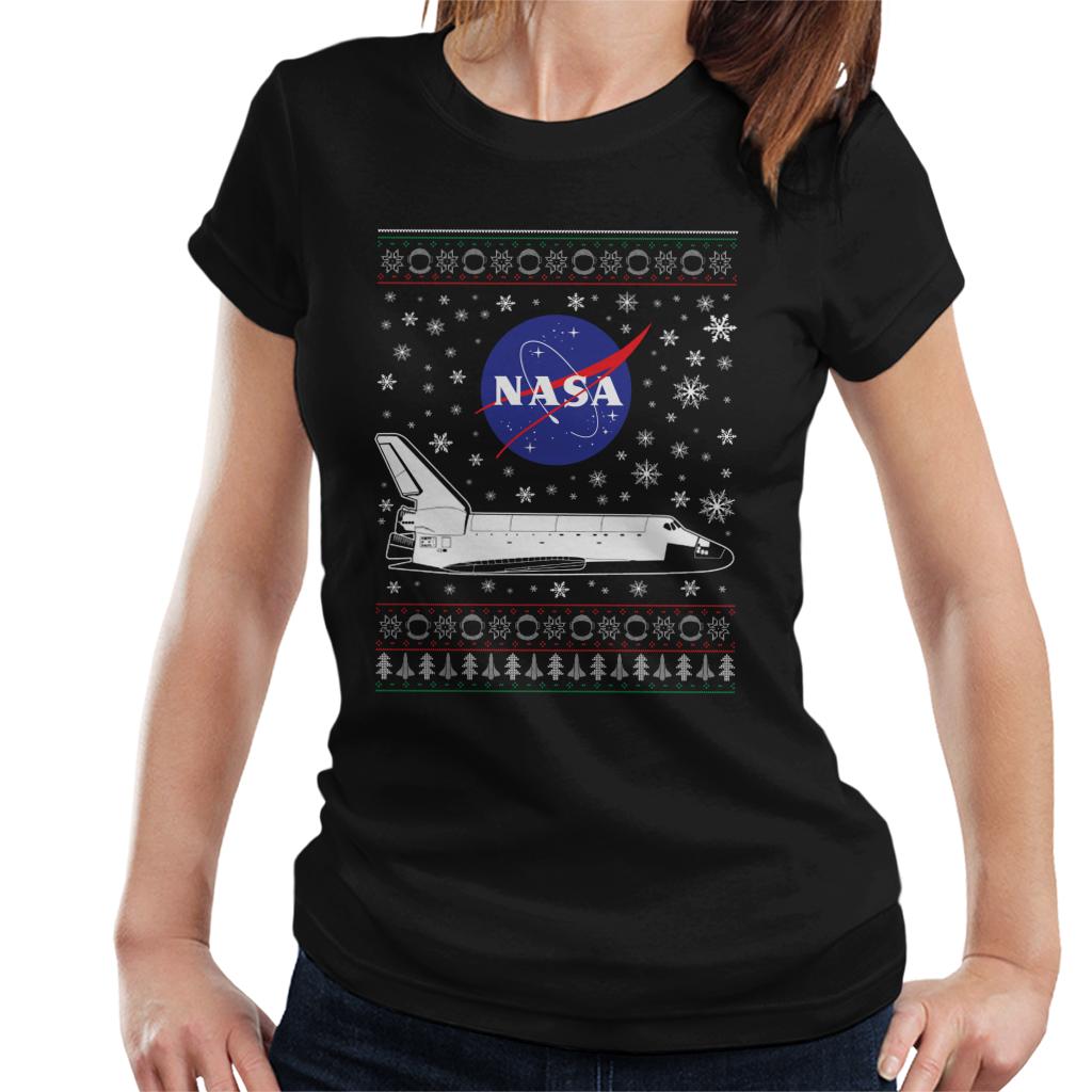 NASA Logo And Shuttle Christmas Knit Pattern Women's T-Shirt-ALL + EVERY