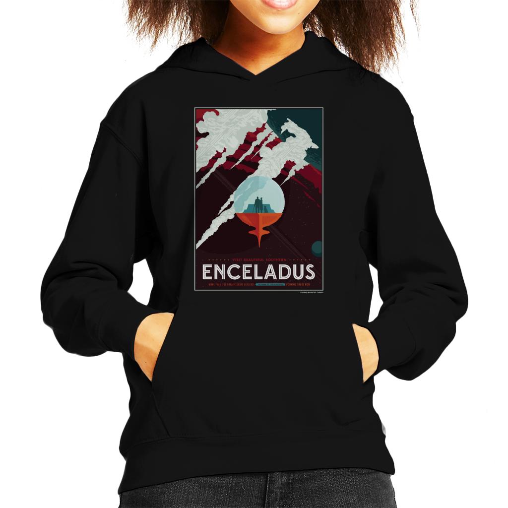 NASA Enceladus Interplanetary Travel Poster Kids Hooded Sweatshirt-ALL + EVERY