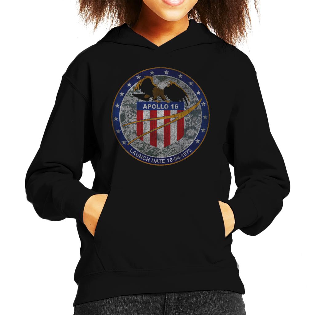 NASA Apollo 16 Mission Badge Distressed Kids Hooded Sweatshirt-ALL + EVERY