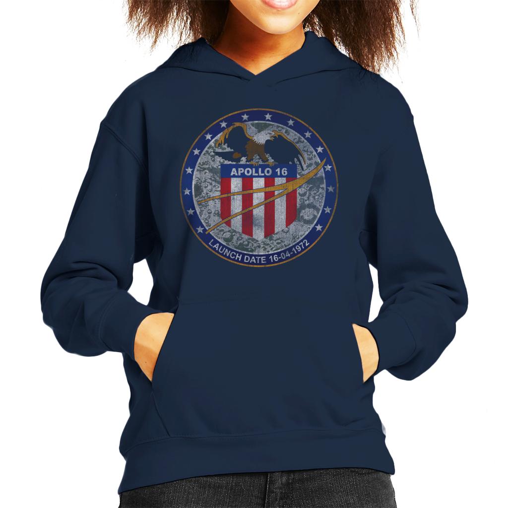 NASA Apollo 16 Mission Badge Distressed Kids Hooded Sweatshirt-ALL + EVERY