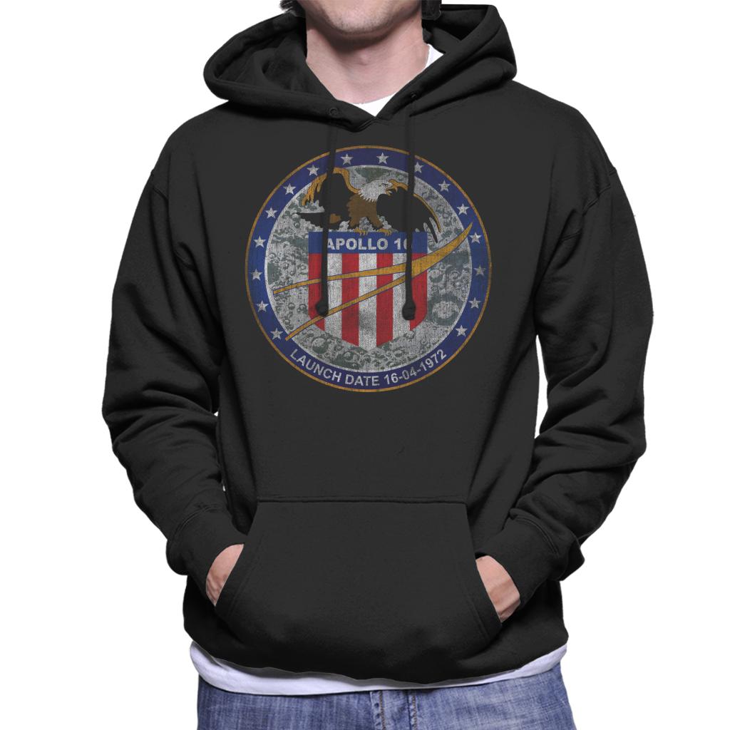 NASA Apollo 16 Mission Badge Distressed Men's Hooded Sweatshirt-ALL + EVERY