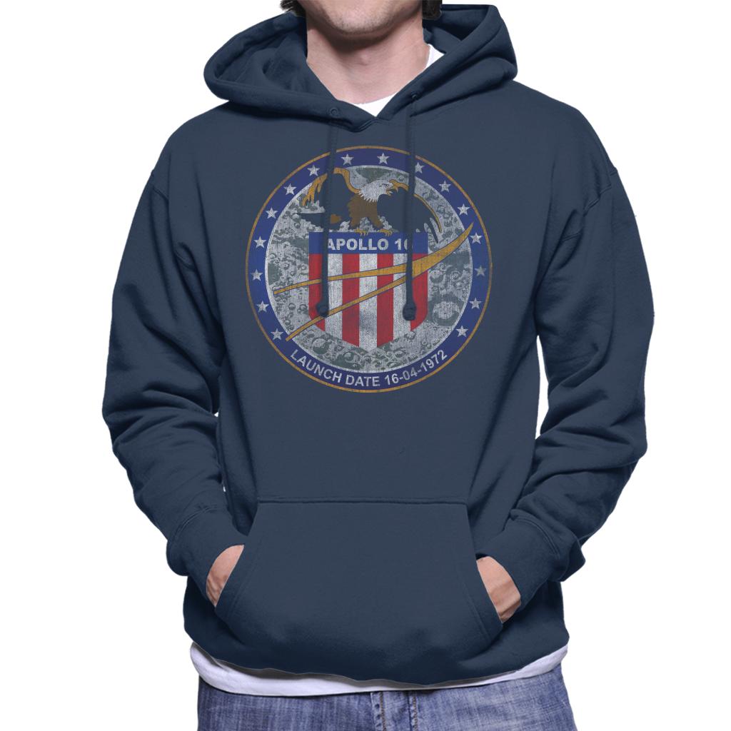 NASA Apollo 16 Mission Badge Distressed Men's Hooded Sweatshirt-ALL + EVERY