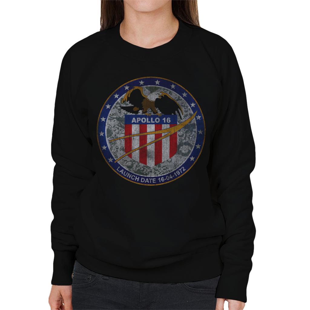 NASA Apollo 16 Mission Badge Distressed Women's Sweatshirt-ALL + EVERY