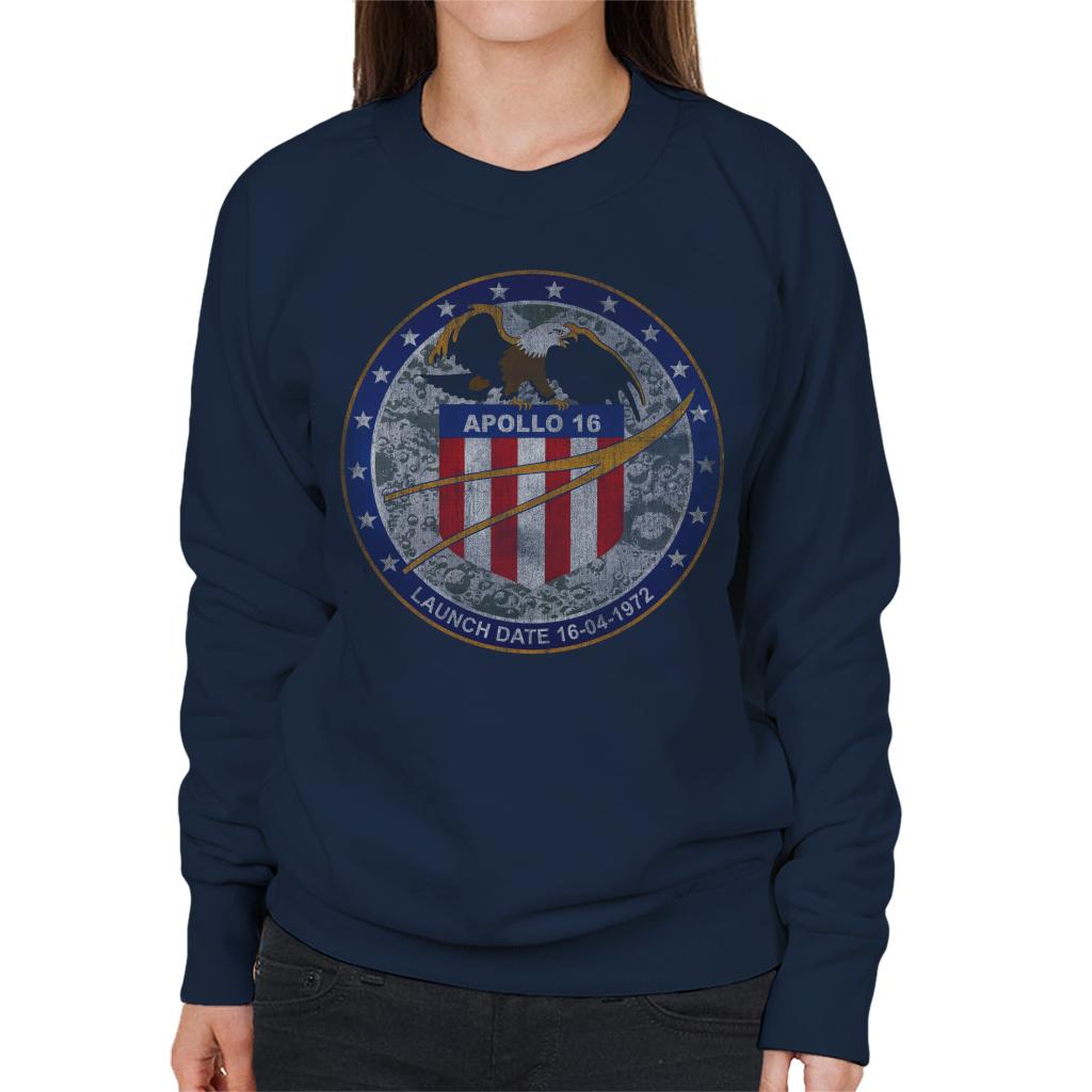 NASA Apollo 16 Mission Badge Distressed Women's Sweatshirt-ALL + EVERY