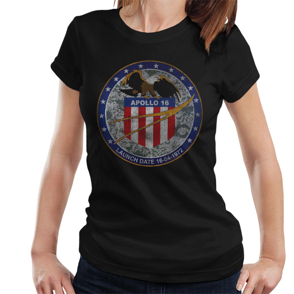 NASA Apollo 16 Mission Badge Distressed Women's T-Shirt-ALL + EVERY