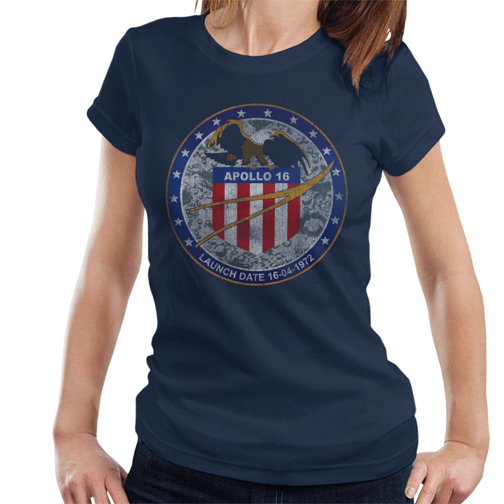 NASA Apollo 16 Mission Badge Distressed Women's T-Shirt-ALL + EVERY