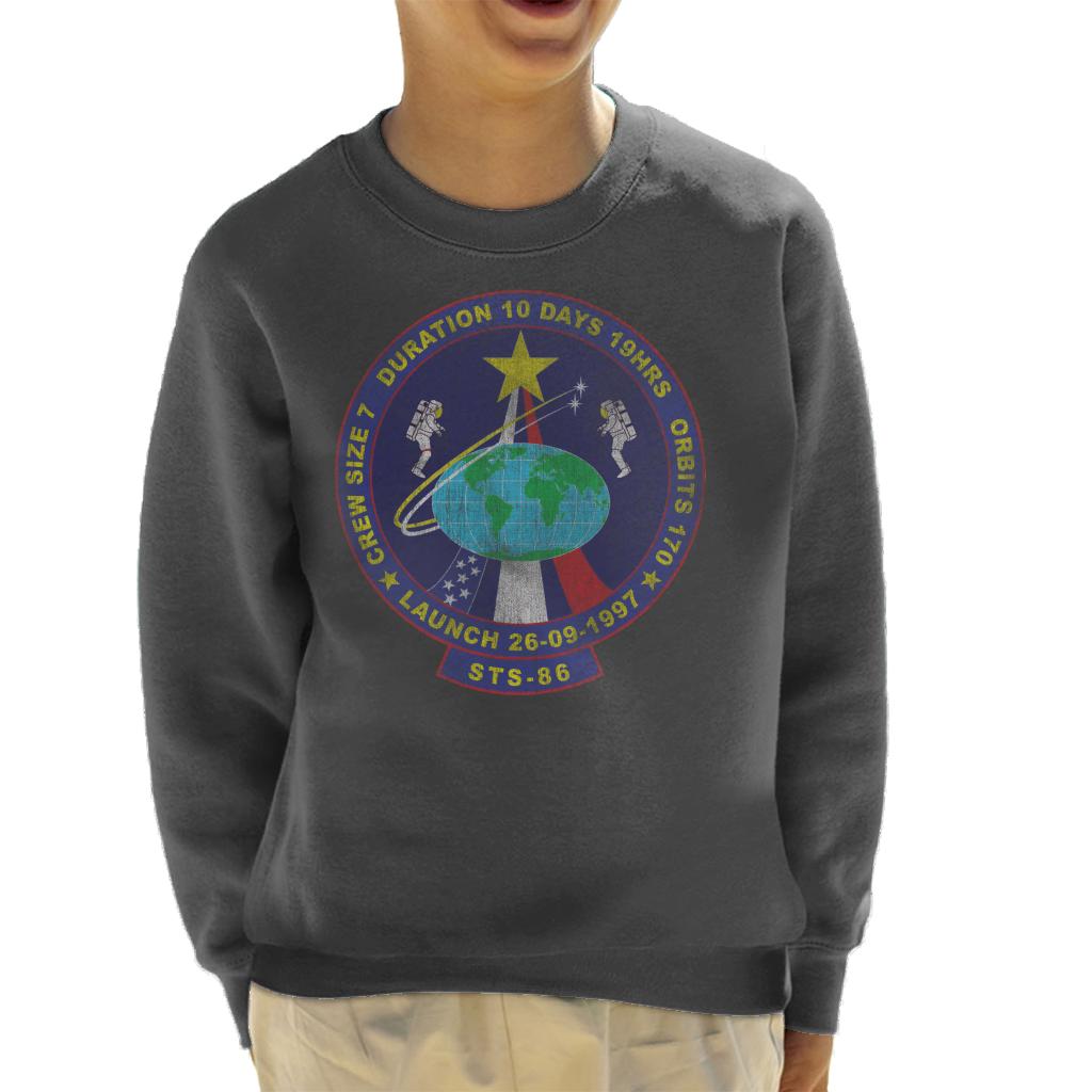 NASA STS 86 Atlantis Mission Badge Distressed Kids Sweatshirt-ALL + EVERY
